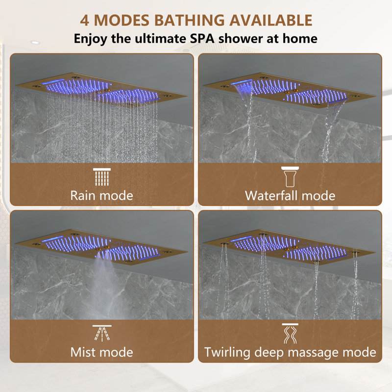 Brushed Gold Dual Rainfall and Handheld LED Shower System