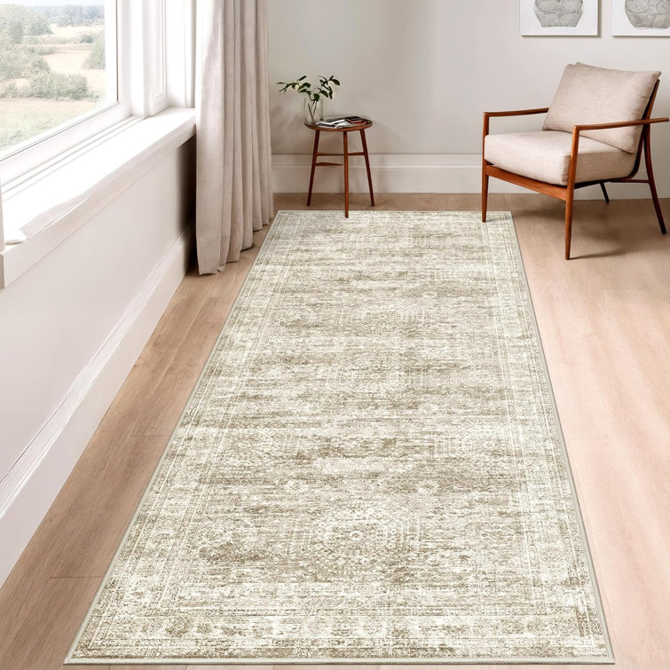 Vintage Distressed Non Slip Washable Rug(Brown)
