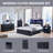 Fluted End Table with Charging Station, 21.65" Wide Side Table with 2 Drawers-1436460005