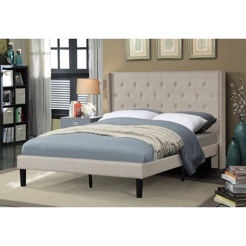 Lit plateforme tapissier Mathieson, Double, Beige