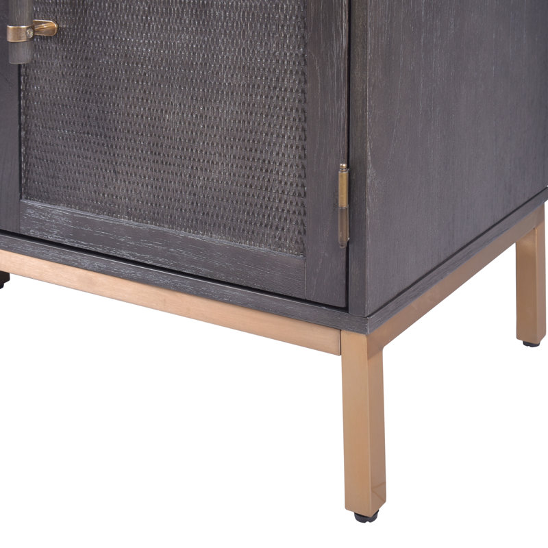 Sophia Antique Black 51'' Wood and Rattan 3-Door Cabinet