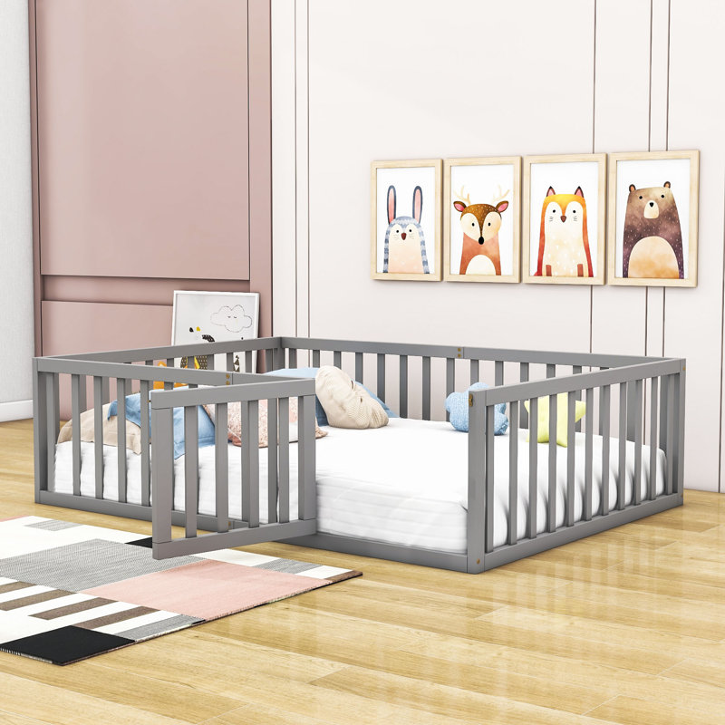 Guerriero Wooden Daybed Frame with Fence, Gray, Full / Double