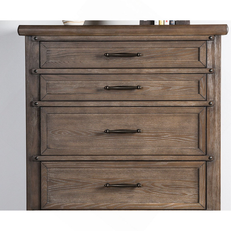 Commode de style transitionnel 1pc 5 tiroirs de style tête de lit à roulement à billes avec glissières
