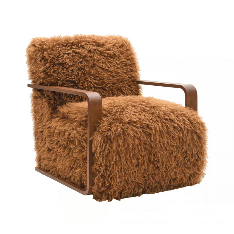 Fauteuil d'appoint rembourré à poils longs Harry, Brun
