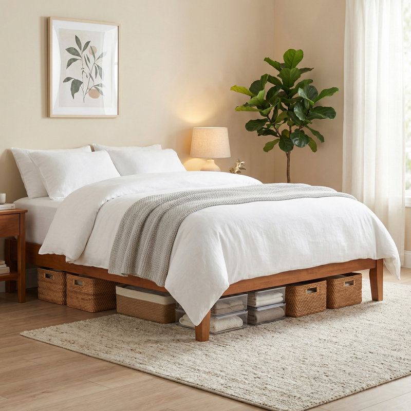 Lit plateforme en bois massif, Lit simple