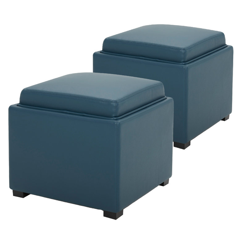 Repose-pieds en pierre avec rangement, Similicuir bleu foncé