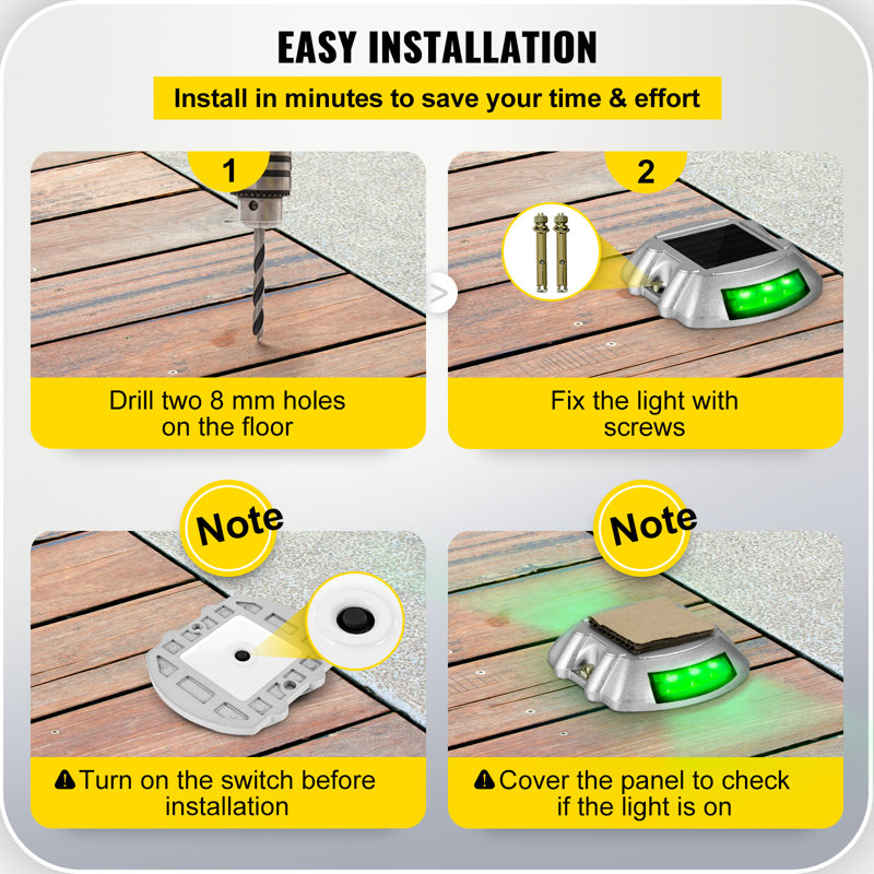 Solar Dock Lights Low Voltage Solar Powered Integrated LED Metal Pathway Light Pack, Green