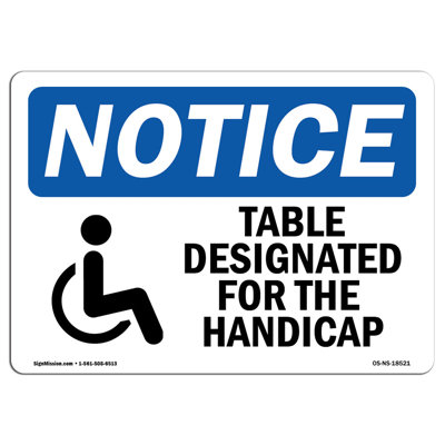 Table Deated for the Handicapped Sign