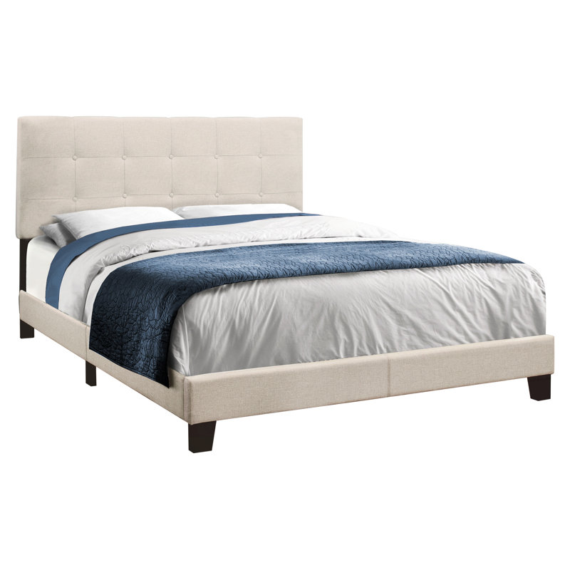 Lit transitionnel avec rembourrage en mousse beige et base de lit rembourrée en mousse pour lit élégant