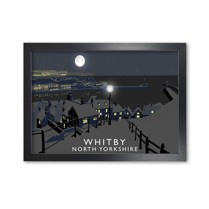 Whitby At Night by Richard O'Neill - Single Picture Frame Print, Black, 297 cm H x 42 cm W
