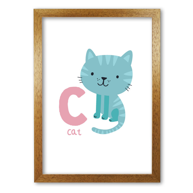 Alphabet Animals, C Is For Cat - Single Picture Frame Print, 60 cm H x 42 cm W x 5 cm D, Honey Oak Frame