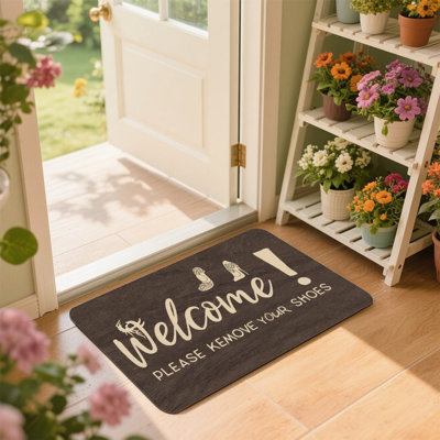 Remove Shoes Wooden Doormat, 24 x 36, for Front Door