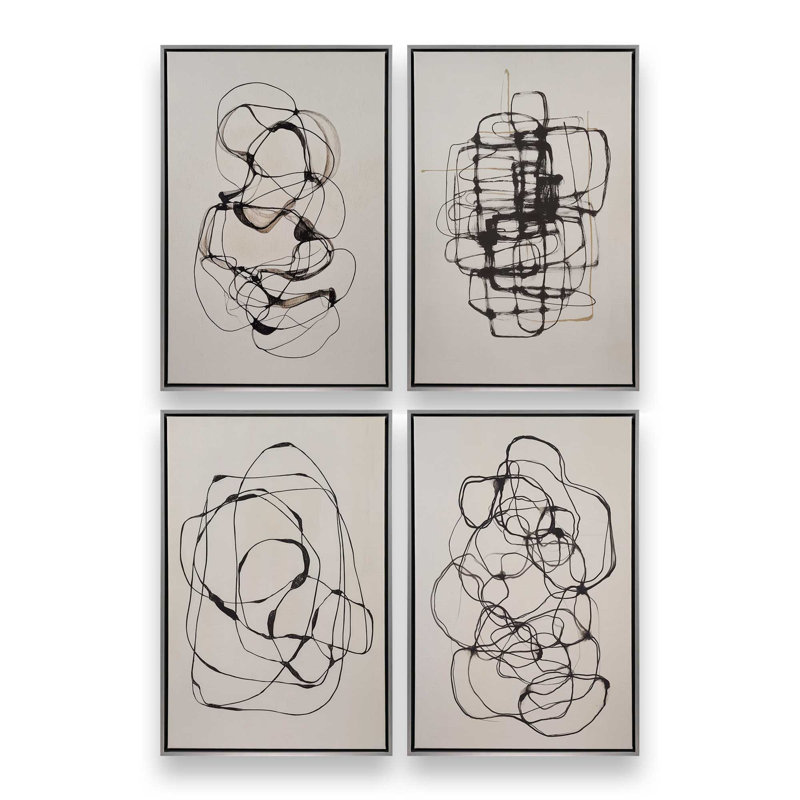 Tangled Composure Set of 4 Prints, 36" x 24", Polished Chrome Floater Frame