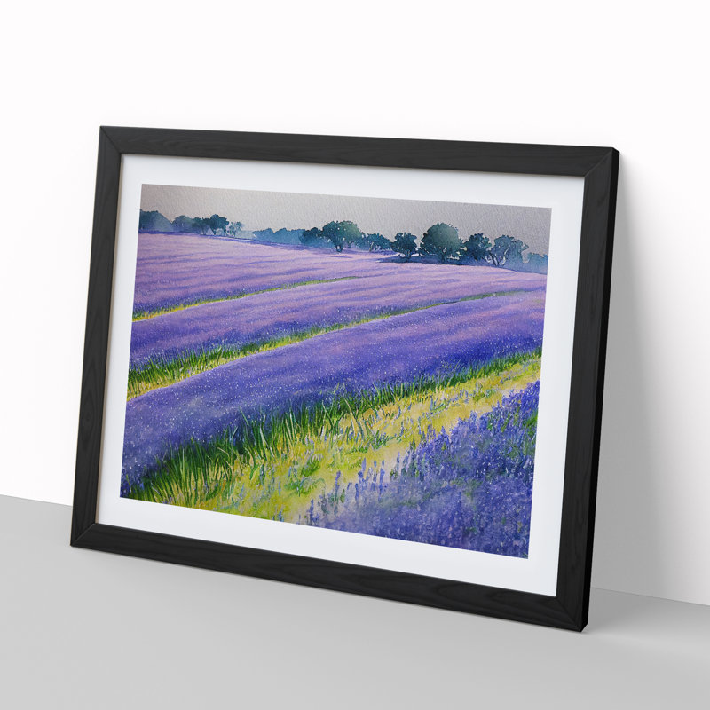 Bluebell Field In Watercolour Vol.2 - Single Picture Frame Painting, Black Framed, 46cm H x 64cm W x 2cm D