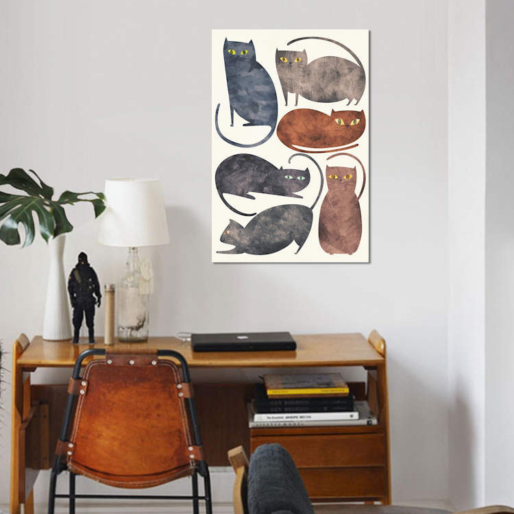 « chats », art sur toile, H 12 po x l 8 po x P 0,75 po, Toile tendue, Non mat