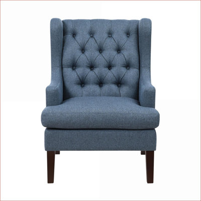 Button-Tufted Royal Blue Fabric Accent Chair, Foam Cushioned Seating for Living Room Adult Accent Furniture