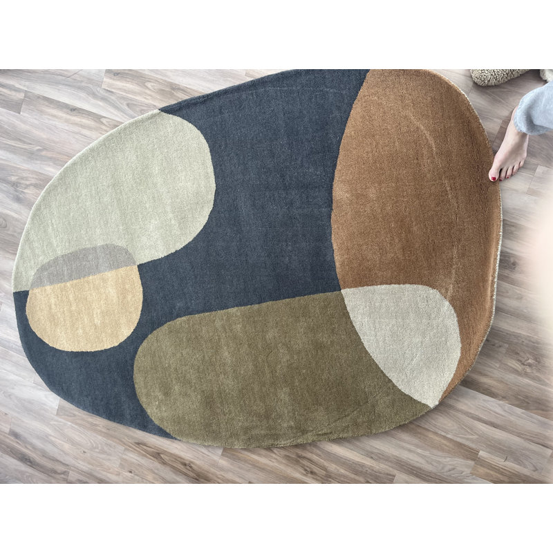 Decor Hand Tufted Wool Geometric Area Rug, Dark Gray/Taupe, Oval 8'2'' x 11'6''