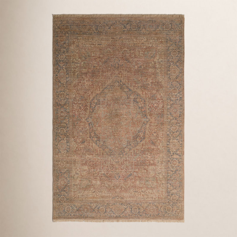 Jacarra Square Amanda Oriental Hand-Woven Flatweave  1'6" x 1'6" Beige/Red Area Rug, Rectangle 5' x 7'6"
