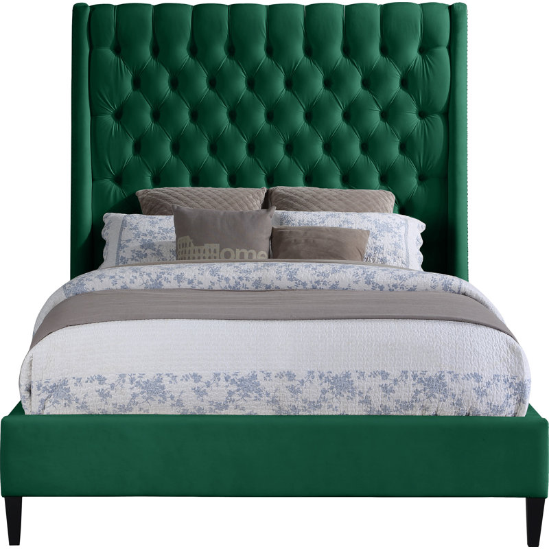 Dymph Upholstered Wingback Bed, Full, Green Velvet