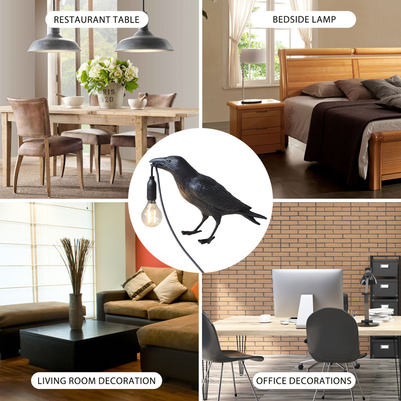  Raven Pulg in Table Lamp Gifts LED Resin Novelty Lamps Desk Light, Black