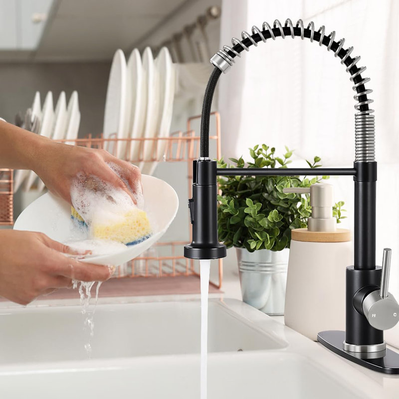Kitchen Faucets with Pull Down Sprayer, Silver Black