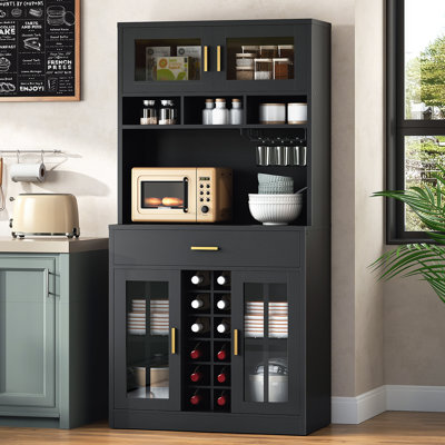 Multifunctional Bar Cabinet, Coffee Bar Cabinet With Led Light Strip, Microwave Cabinet With Glass Doors, Modern Kitchen Storage Organizer, For Livin by Ebern Designs