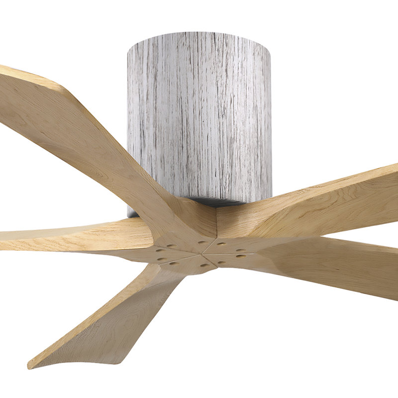60" Irene 5-Blade Hugger Ceiling Fan with Wall Remote, 52", Brushed Nickel, Light Maple Tone