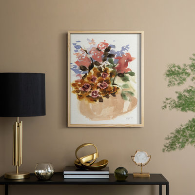 Mauve Bouquet in Teapot II, reproduction encadrée - bois massif