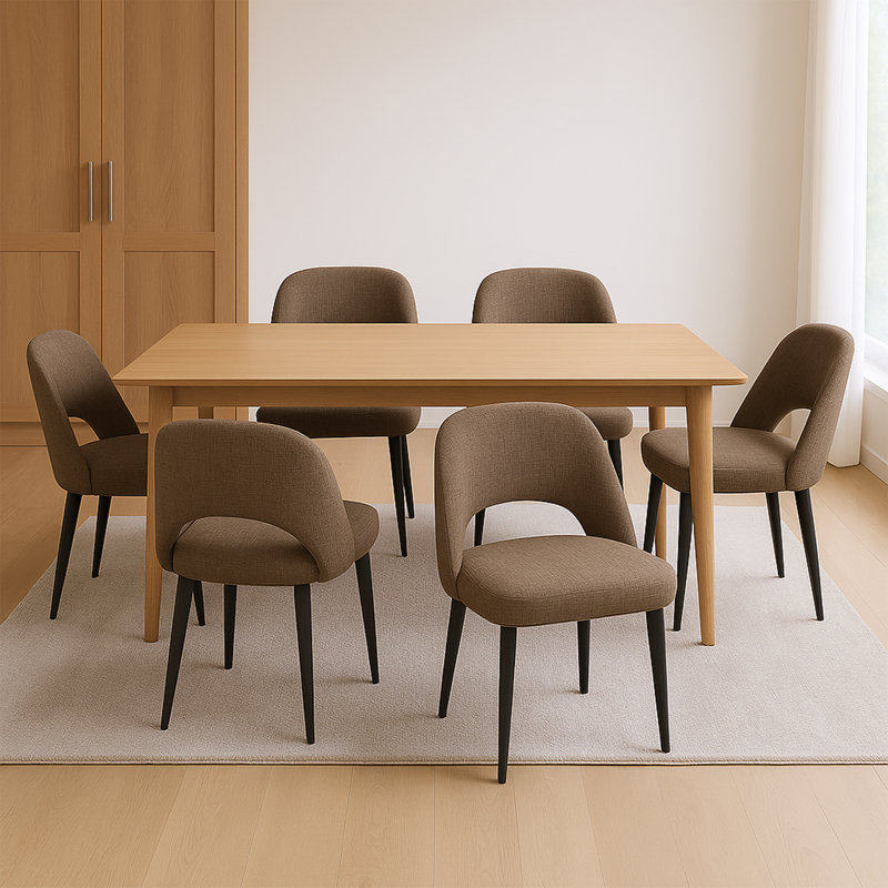Modern Upholstered Dining Chair with Curved Back & Metal Legs, Gray