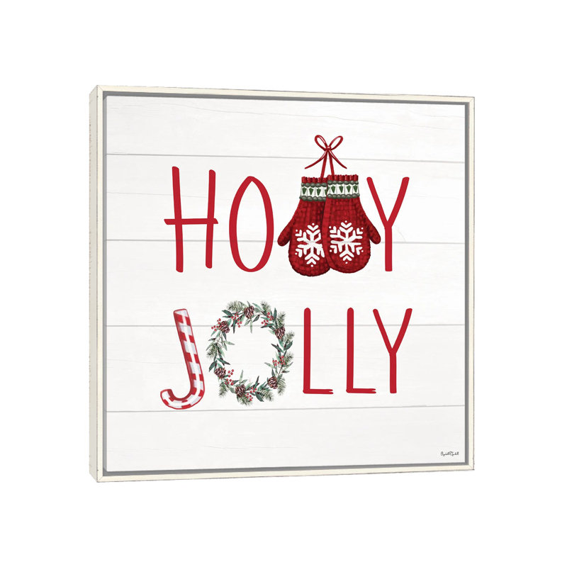 Holly Jolly - impression d'art mural , H 18 po x l 18 po, Impression encadrée sans passe-partout, Blanc patiné