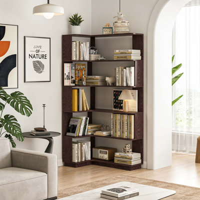 5-Tier L-Shaped Corner Bookshelf for Home and Office