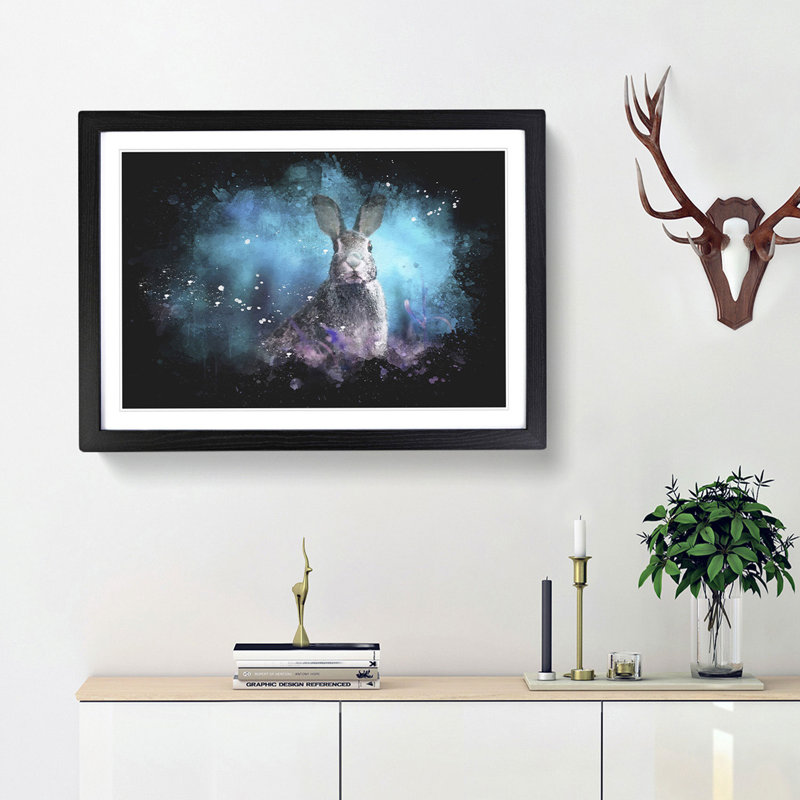 Curious Hare Paint Splash - Picture Frame Graphic Art, 62cm H x 87cm W x 2cm D, Black Framed
