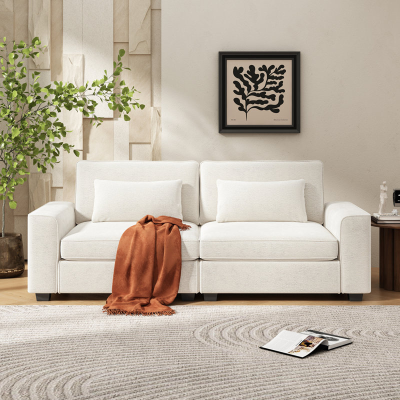 Canapé en tissu 79,5 po avec coussins moelleux, Beige