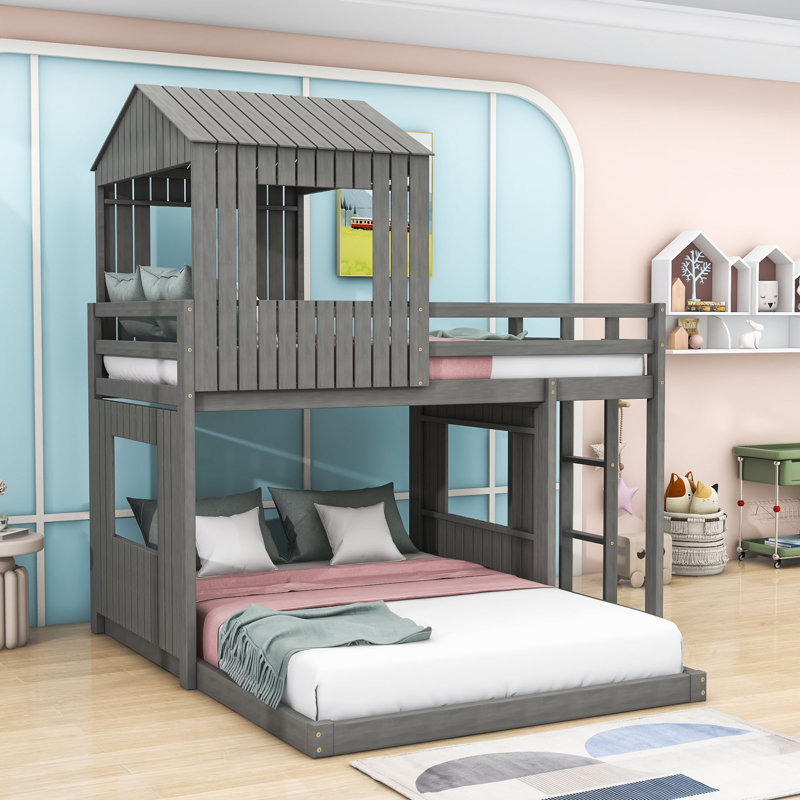 Gallia Kids Twin Over Full Bunk Bed, Antique Gray