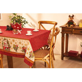 Aavan Christmas Holiday cream and red Rectangle Cotton Tablecloth