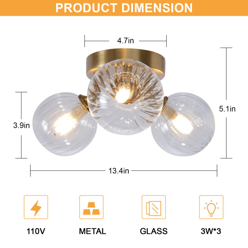Plafonnier encastré 3 lumières 13,4 po Modern