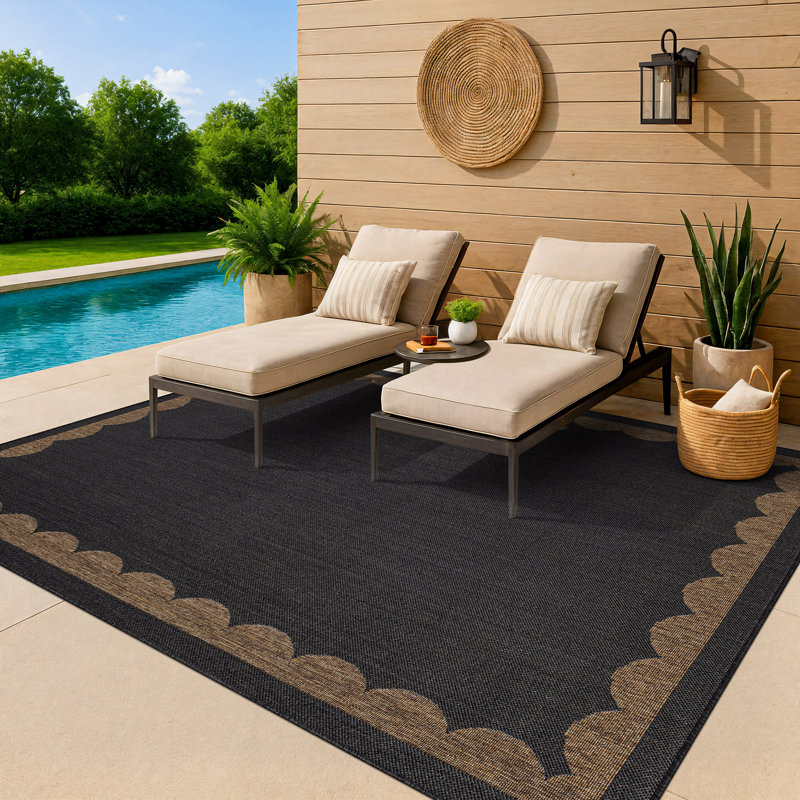 Tapis tissé à plat en jute gris foncé / naturel à bordure festonnée, Gris foncé, Rectangle 7 pi 10 po x 10 pi