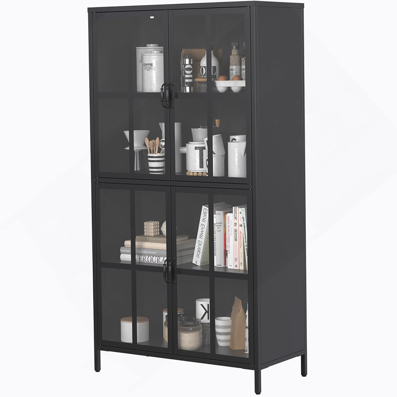 Premium Storage Cabinet With Tempered Glass Doors, Adjustable Shelves For Versatile Home And Office Use