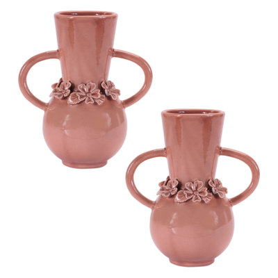 Stoneware Bud Vase with Floral Accent