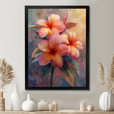 «Orange Plumeria Tropical Sunset - Plumeria», reproduction d'art murale