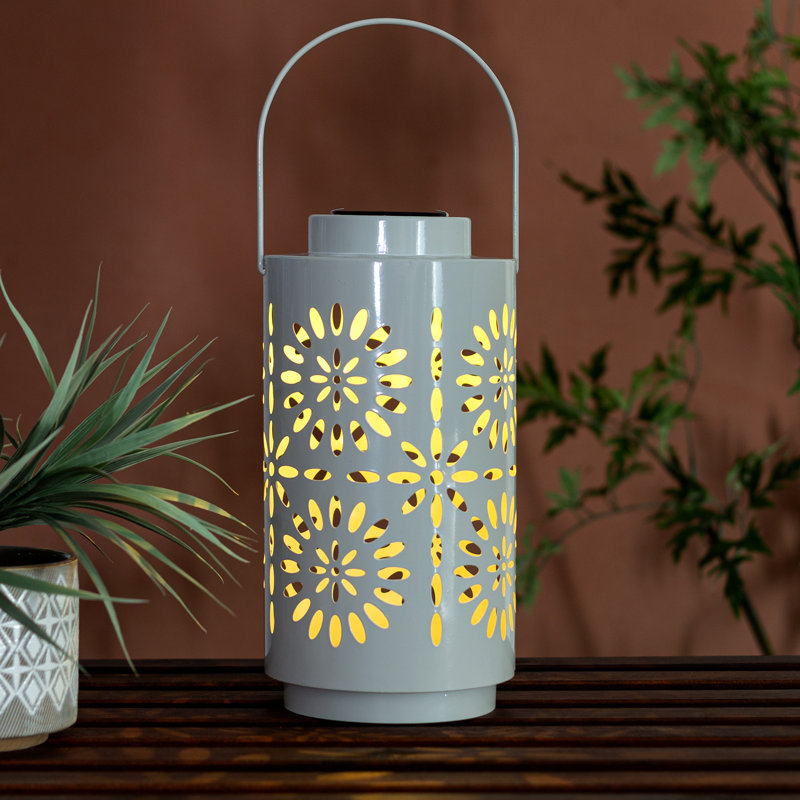 12"H White Flower Solar Lantern, White Flower