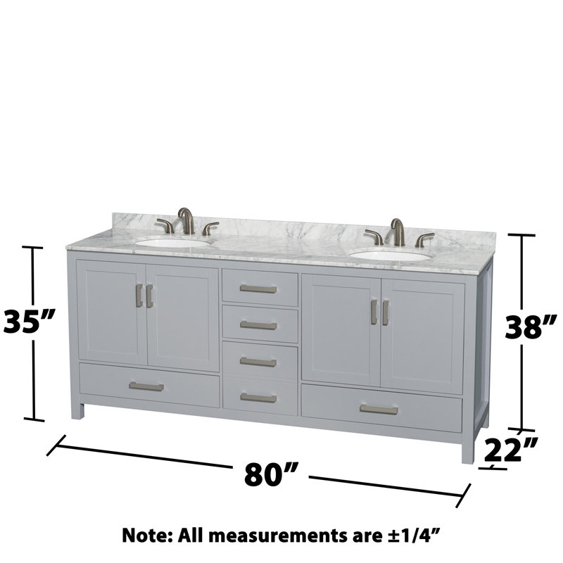Sheffield 80" Double Bathroom Vanity Set, Gray, White Carrera