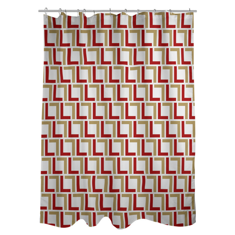 Rideau de douche géométrique simple, Blanc / rouge / doré, Non