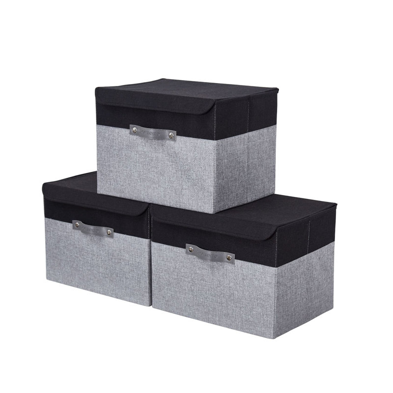 Ensemble de boîtes en tissu, Gris/noir