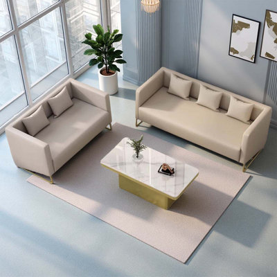 Modern Minimalist White Reception Sofa Set With Coffee Table