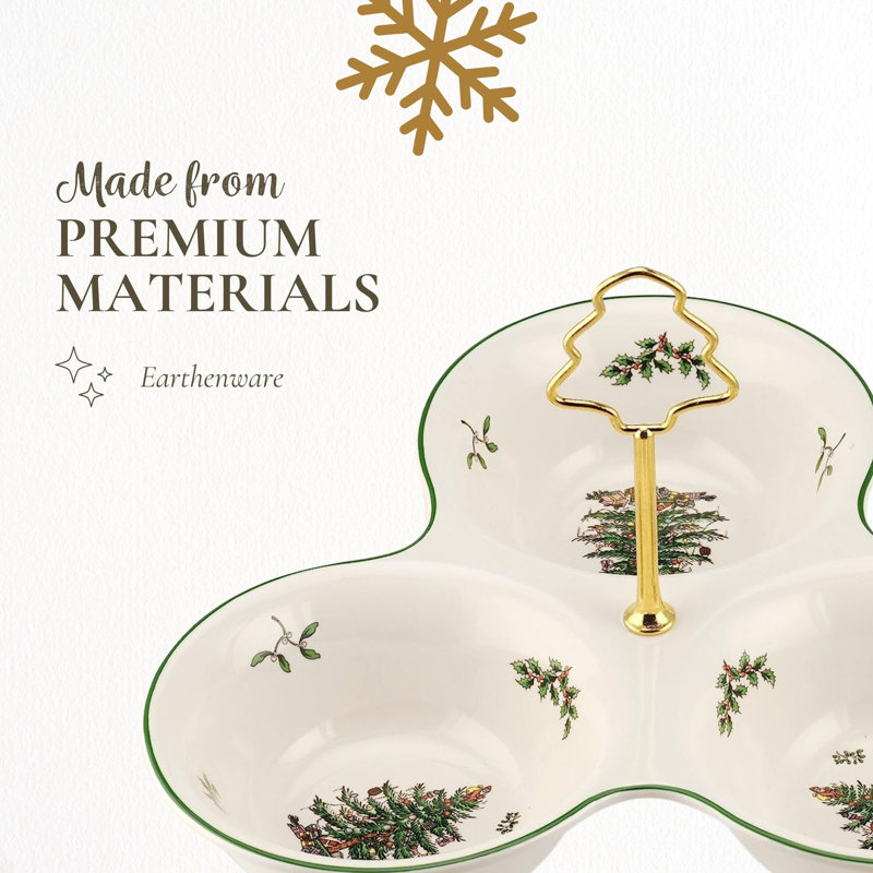 Spode Christmas Tree 3 Section Server with Tree Handle