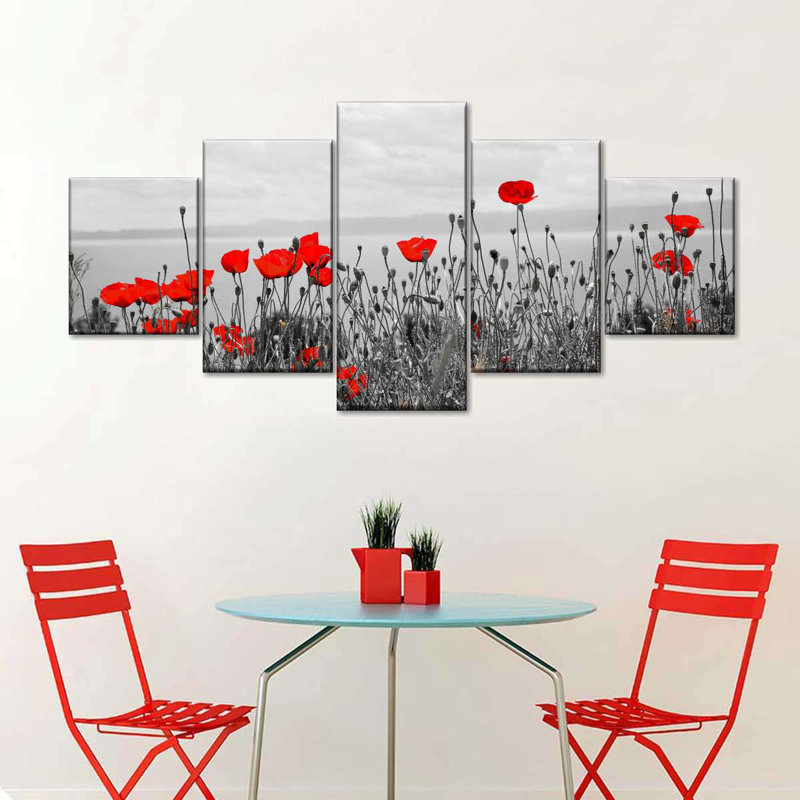 «Red Poppy Field Pop», reproduction d'art sur toile, H 55 po x l 24 po