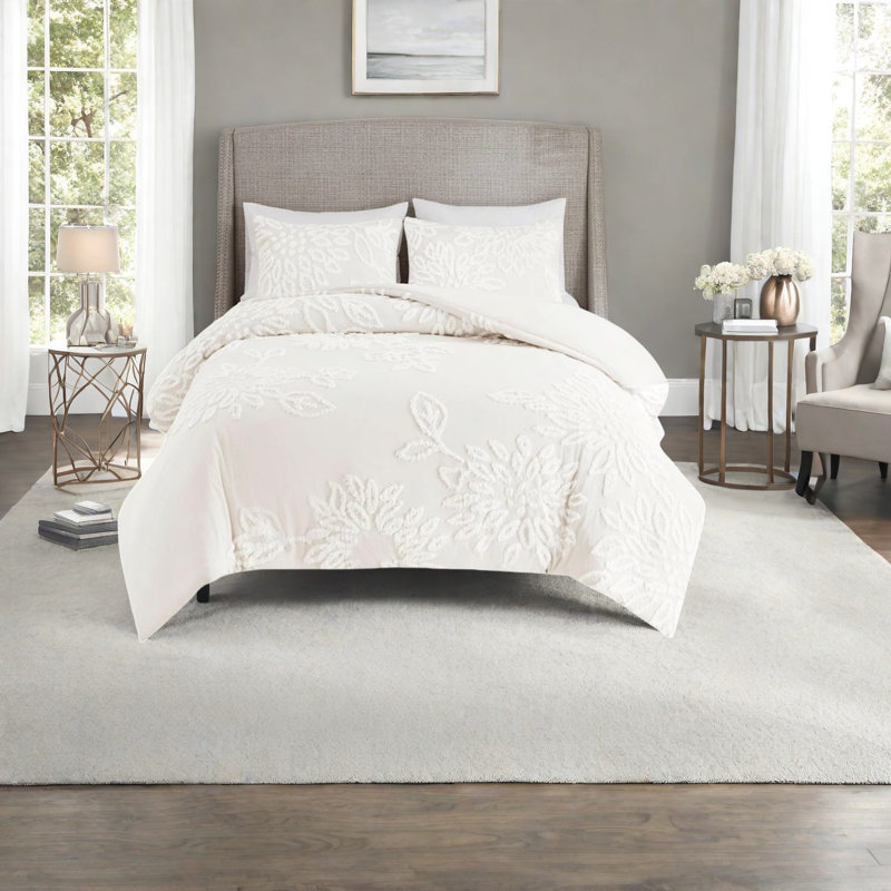 Cozy King/cal King Cotton Chenille Bedding Sets, Farmhouse Style, Off White