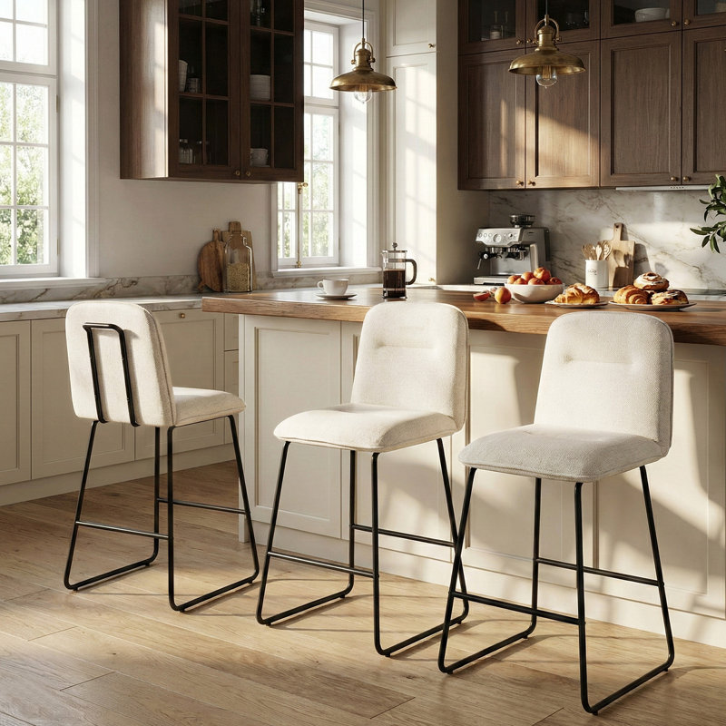 Tabouret de bar moderne avec pieds en métal, Beige, 3
