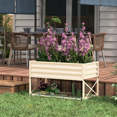 Lit de jardin en acier galvanisé de couleur crème, facilitant l'aménagement du sol surélevé avec structure, d'une hauteur de 29,38 po, pour le jardinage